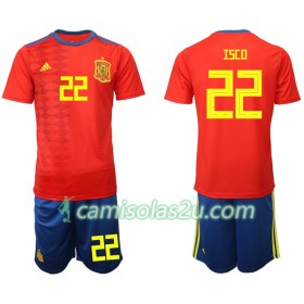 Camisolas de Futebol Espanha ISCO 22 Criança Equipamento Principal 2019 Manga Curta
